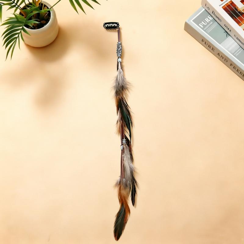 1/3Pcs Hair Accessories Vintage Bohemian Tassel Hair Clips With Faux Feather Design For Parties Balls And Beach-Style Outfits