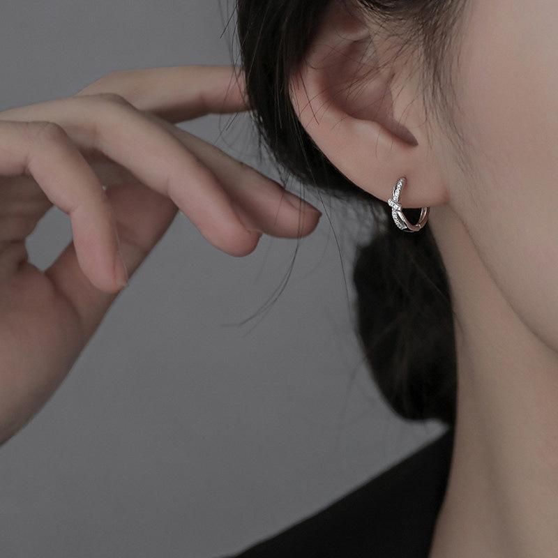 Korean Style Frosted Knotted Bow Earrings – Gentle, Elegant Hoop with Small Sand Surface.