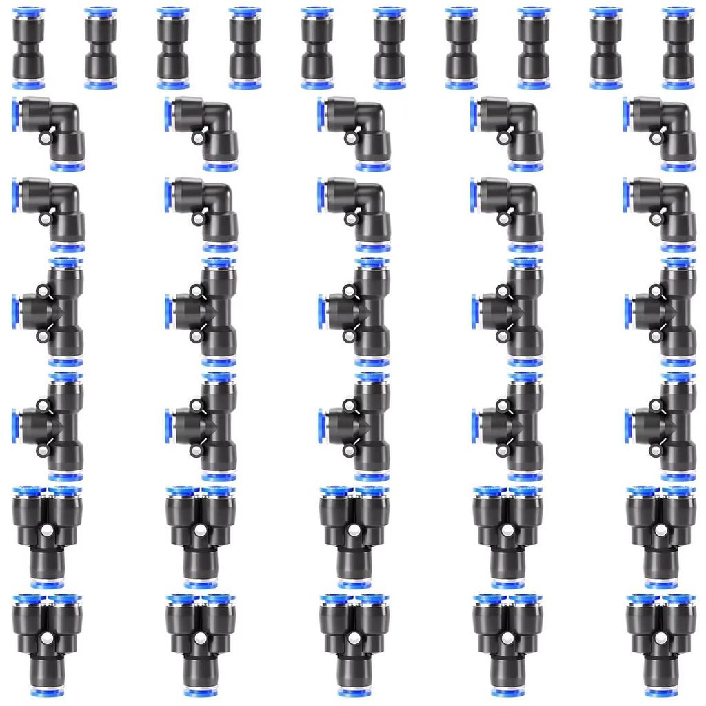 Pneumatic Fast-Connect 6mm Air Hose Connector Kit (40pcs) - PU, PY, PE, PL
