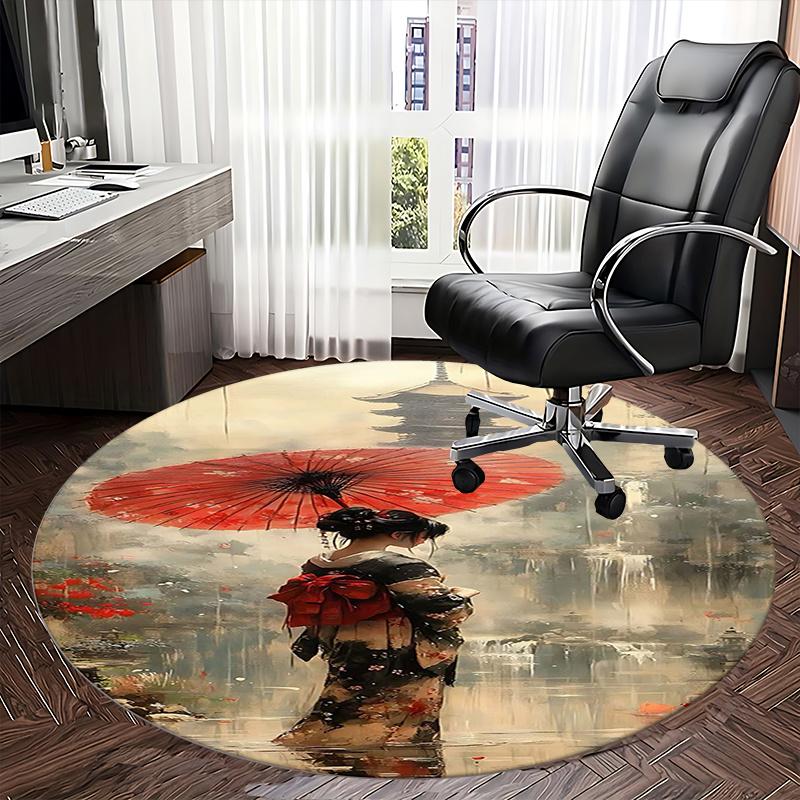 Traditional Japanese Kimono Chair mat Round Rug-Office carpet, Machine Washable, Non-slip, Suitable for Living Rooms, Bedrooms