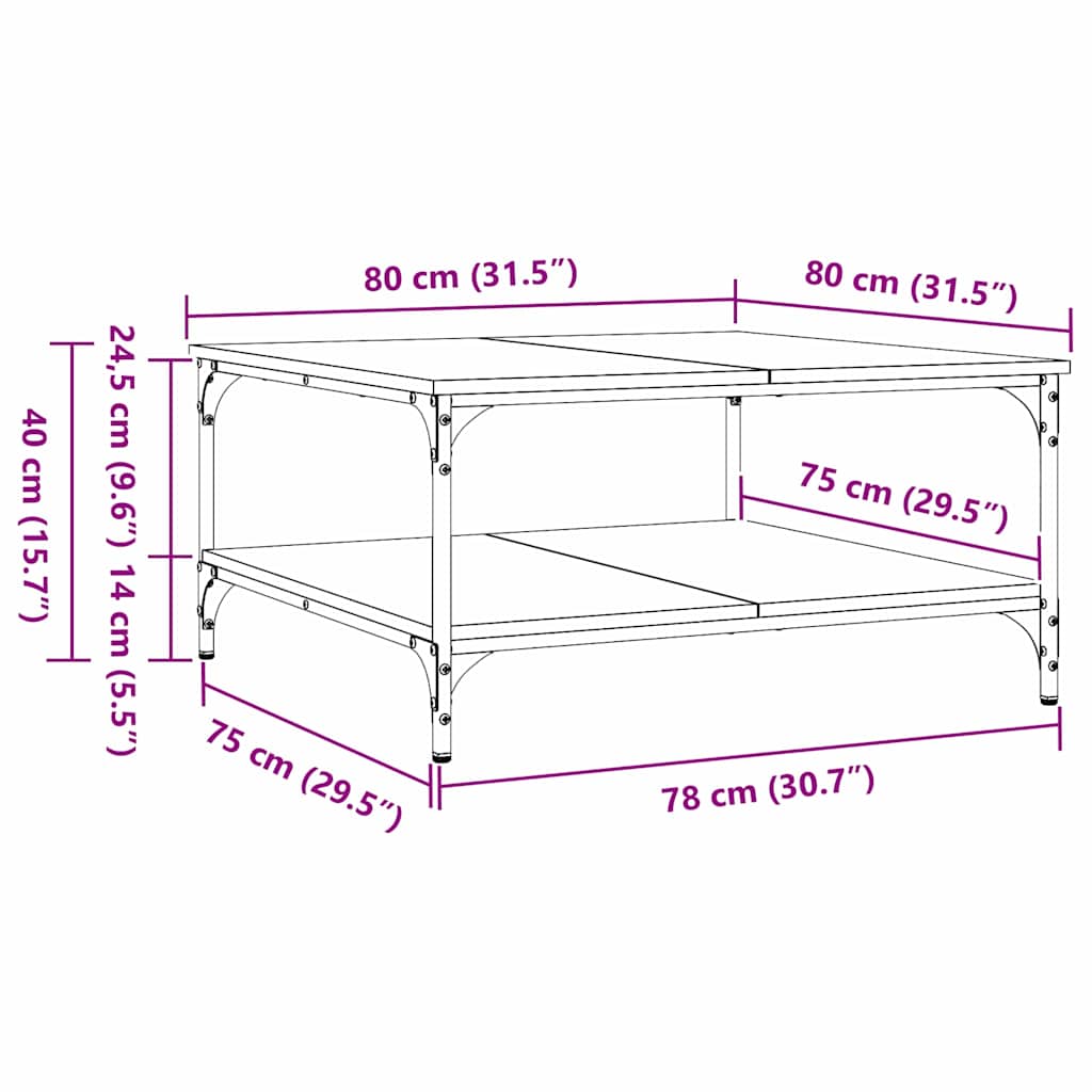 Coffee Table Black Oak Effect 80 X 80 X 40 Cm Particleboard