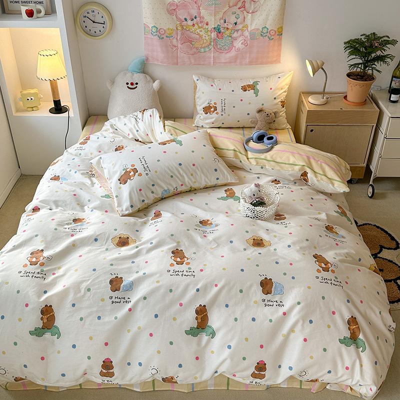 Cotton Four-piece Quilt Cover, Bed Sheet Three-piece Cartoon Girl Heart Bedding