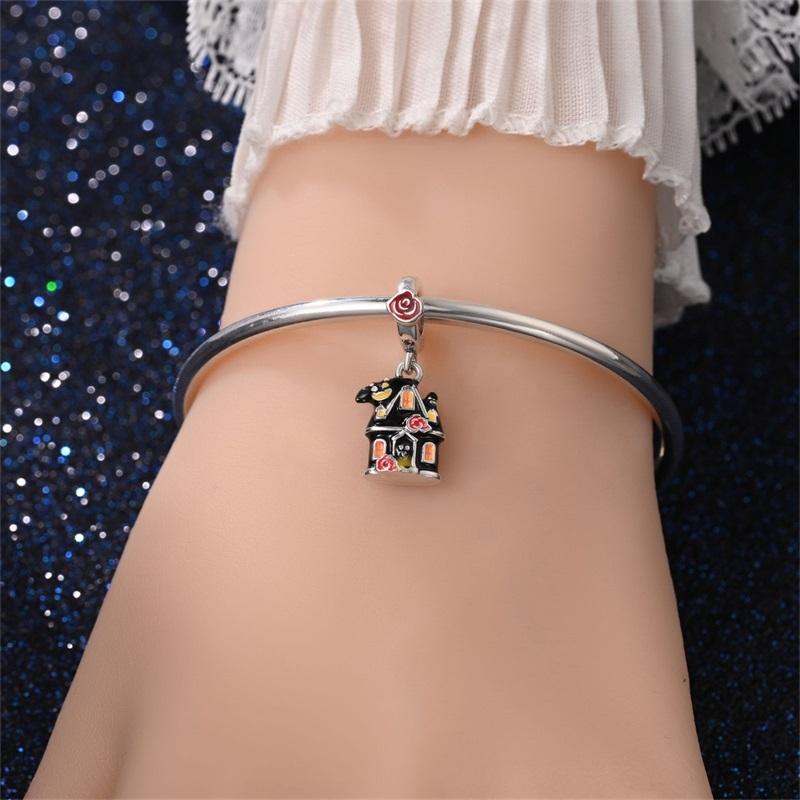 Halloween Party Kupfer Gothic Leuchtende Fledermaus Mitternacht Schloss Anhänger Perlen Passen Charms Armband Für Schmuckherstellung Frauengeschenke
