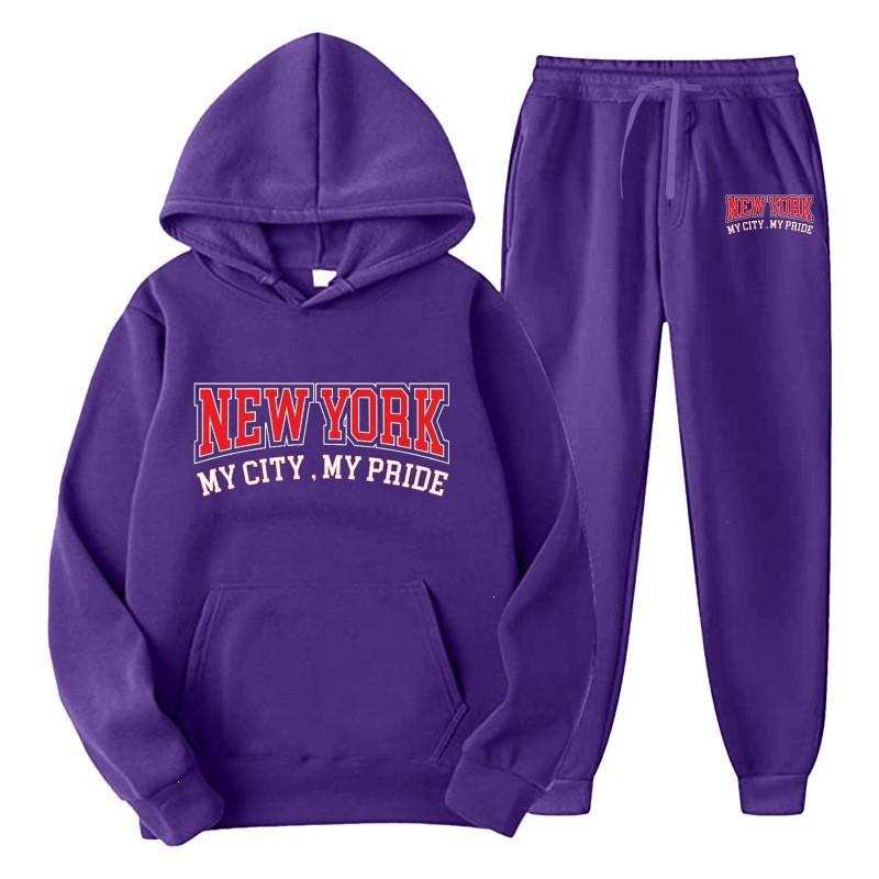 Mens Hooded Tracksuit Set Long Sleeve Sweatshirt Fleece Lined Casual Sportswear