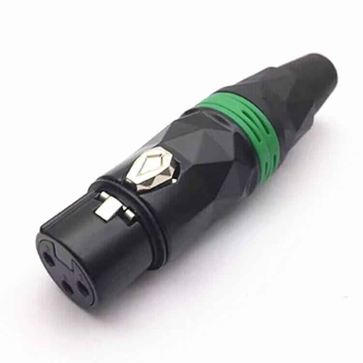 Black Lacquered XLR Microphone Plug: Gold-Plated Copper Pins, 3-Core Female Connector