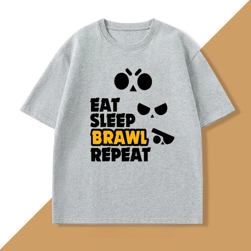 Eat Sleep Brawl Repeat T Shirt for Unisex WOMEN Gamer Mobile Game Brawl Printed Tshirt Casual Cotton Short Sleeve Unisexs Clothing