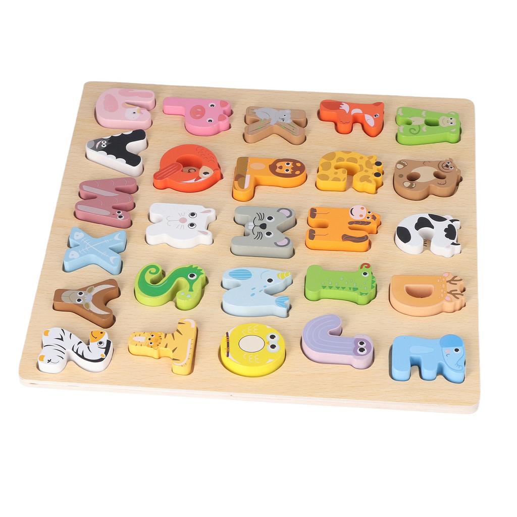 Dřevěná abeceda Puzzle hračky Kreslený zvířecí vzor Rozpoznávání písmen Puzzle Vzdělávací hračky