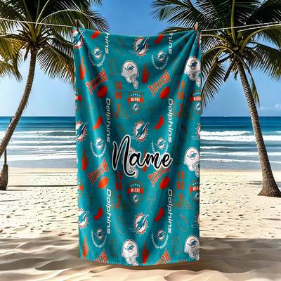 Football Miami Dolphins Personalized Name Beach Towel Super Soft & Absorbent