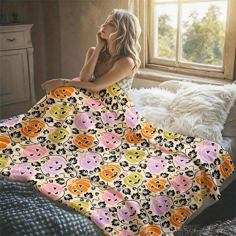 Pastel Pumpkin Flannel Blanket Warm Soft Halloween Christmas Decorative Couch Warm Cozy All-Season Gift