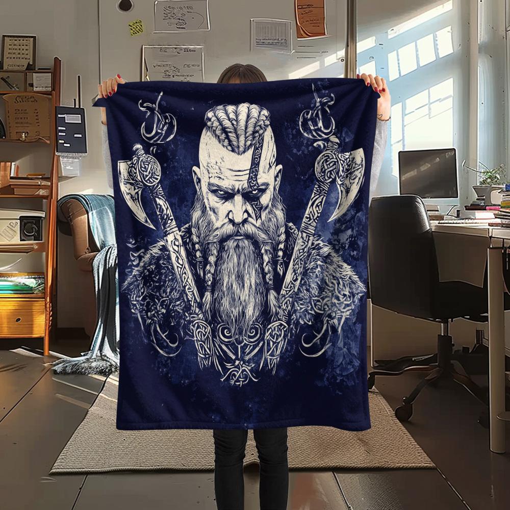 Viking Warrior  Print Flannel Blanket, High quality Comfortable for All Seasons, Home Decor, Warmth and Comfort