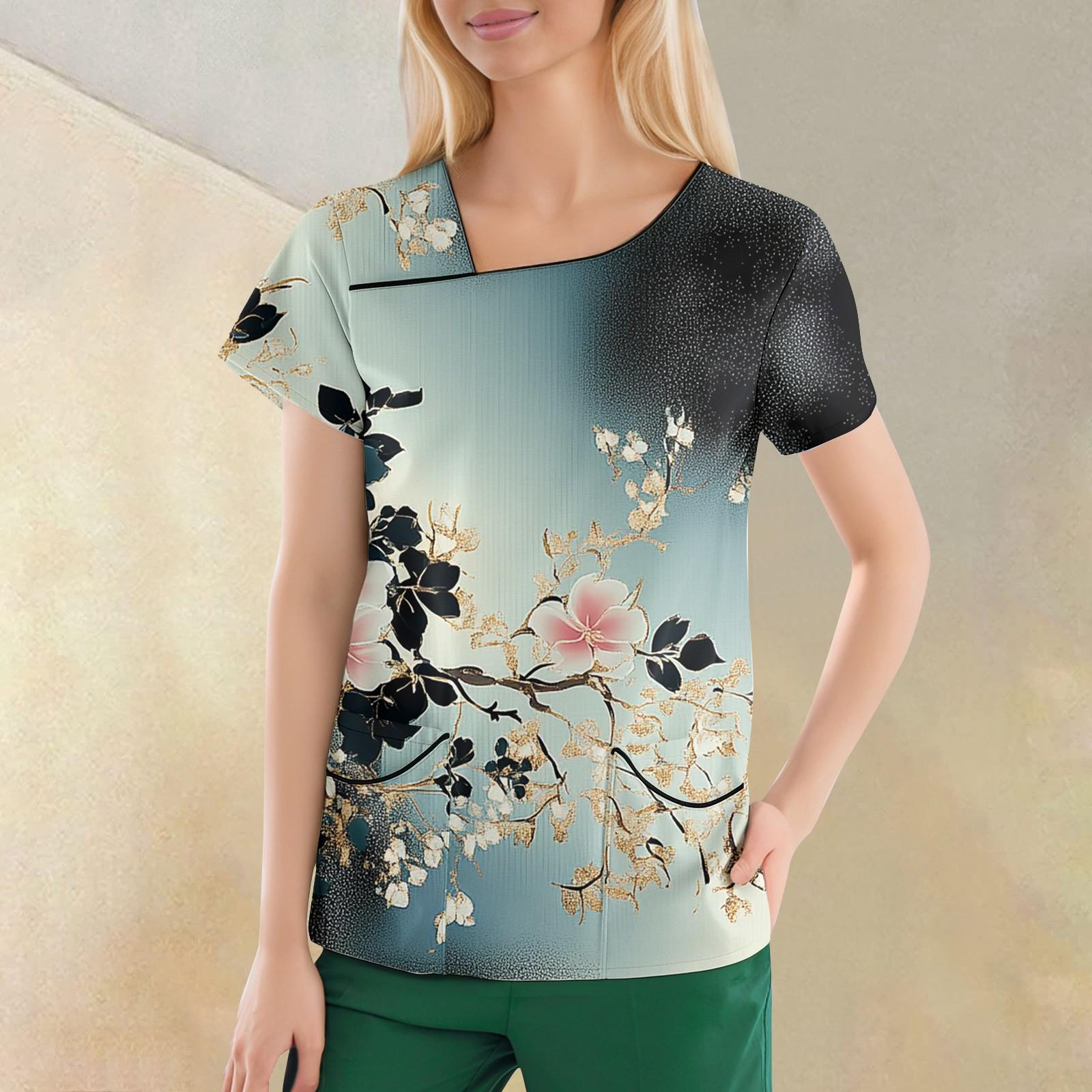 

Женская повседневная рабочая одежда с короткими рукавами и наклонным воротником с принтом и двойными карманами S бежевый