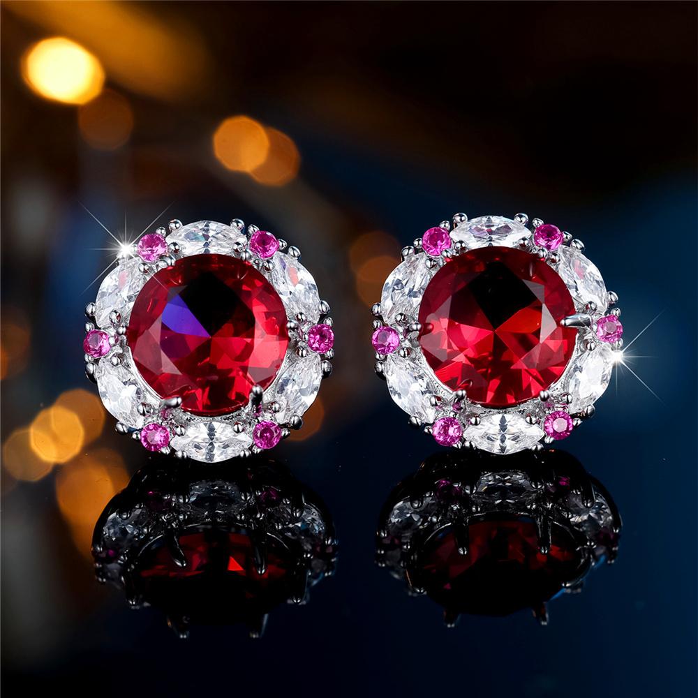 Милые Женские Белые Черные Фиолетовые Циркониевые Маленькие Круглые Пусеты Винтажные Серебристого Цвета Свадебные Украшения Для Женщин розы красного
