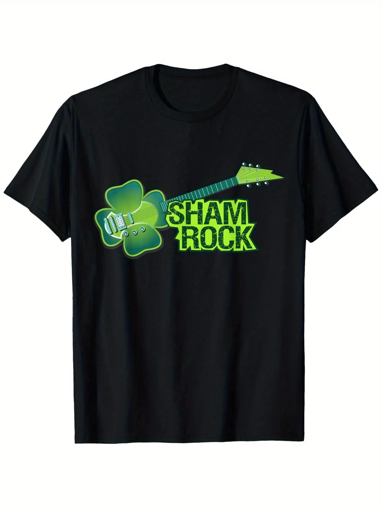 Shamrock Rock Electric Guitar Graphic Unisexs Cotton TShirt St Patrick Day Casual Short Sleeve Tee S