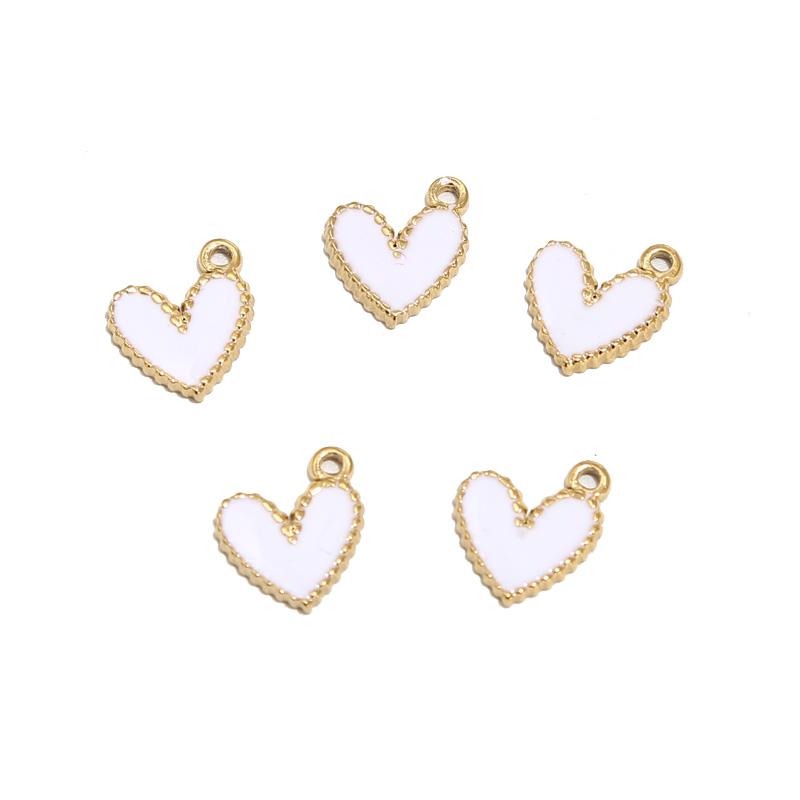 10pcs Gold Plated 10*12mm Stainless Steel Charm Enamel Heart Pendants Mixed Accessories For DIY Necklaces Making Findings