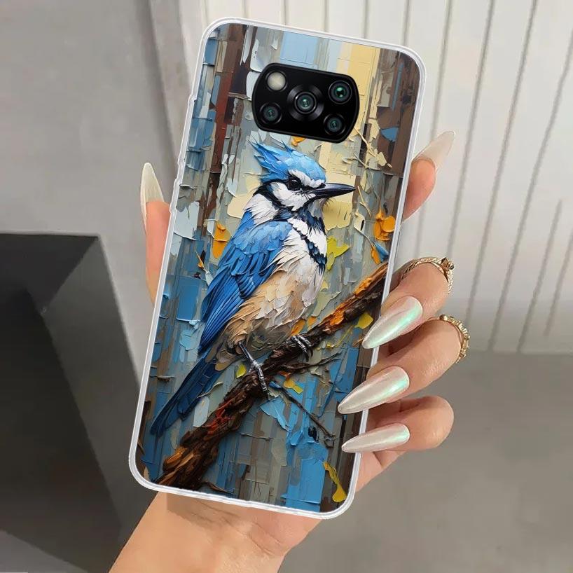 Animal Oil Painting Bird Phone Case for Xiaomi Poco X5 X6 X7 Pro F7 Ultra M7 Redmi 15 15C 13 13C 12 12C 10 10A 10C 9 9A 9C 9T Sh