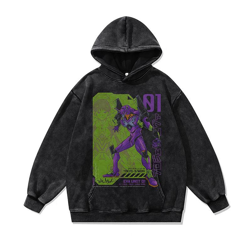 Japanese Dark Cartoon Digital Direct Injection Printing Hoodie Retro 430G Pure Cotton Loose Wash Sweater Men