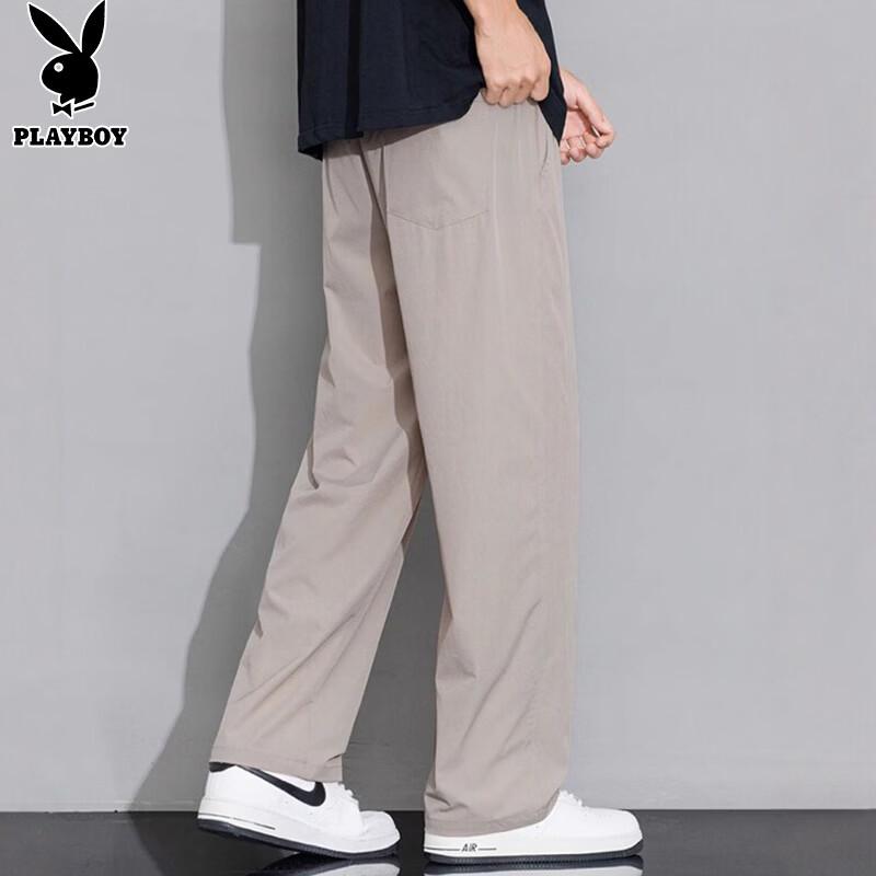 PLAYBOY Men's Summer Cool-Touch Straight-Leg Ice Silk Casual Pants