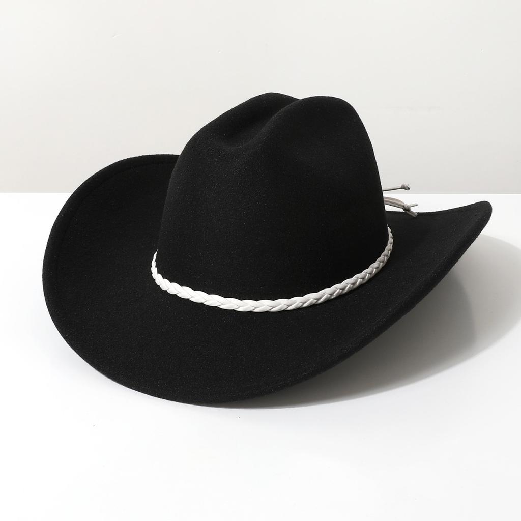 New soft woolen hat for women, spring and autumn travel hat, men's jazz hat, woolen flat-top cowboy hat
