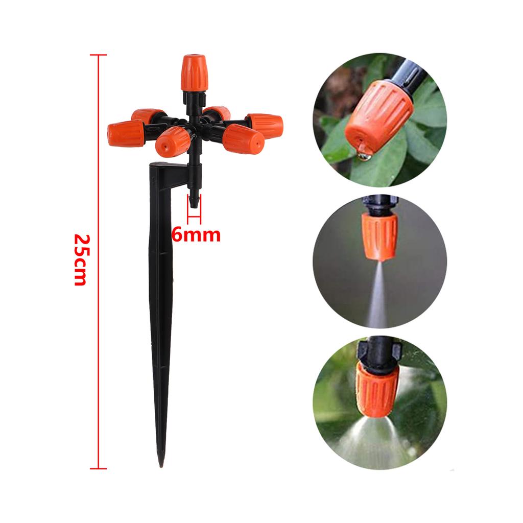 Orange Adjustable Atomizing Nozzle Kit 4/5/6/7-Heads Micro-Sprayer 4/7mm Hose Ground Rod Anti-drip Device Micro-Sprinkler 10Sets