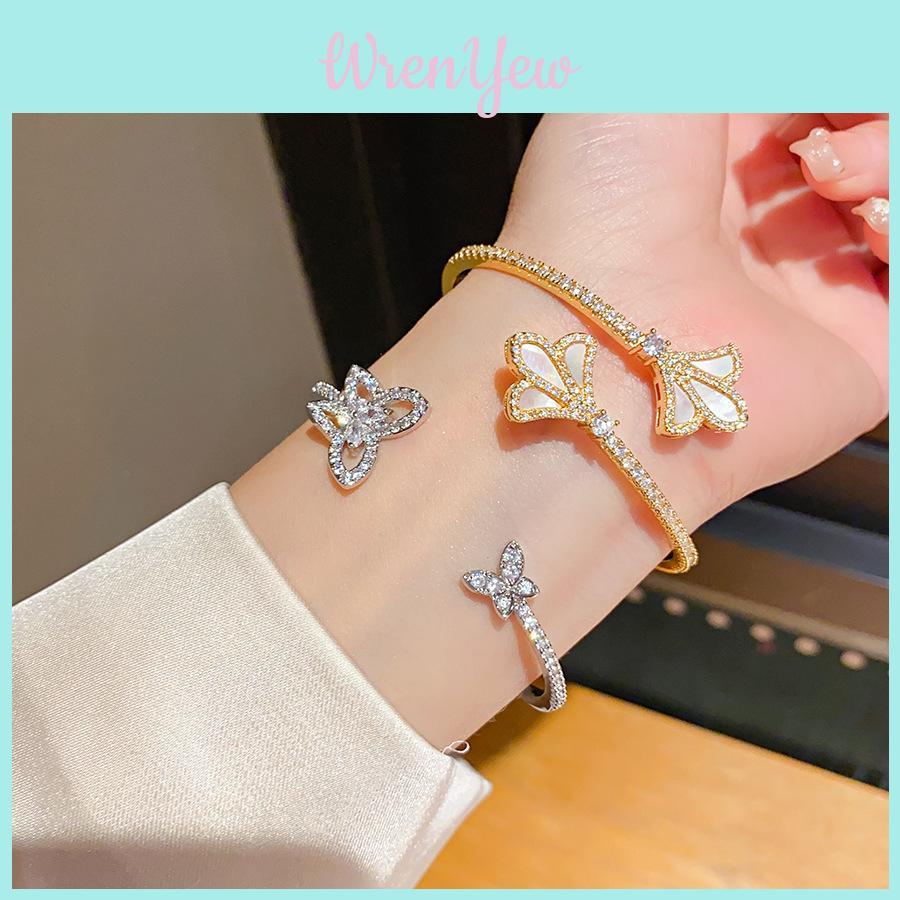 Gold Silver Plated Zircon Iris Bloom Cuff Bracelet For Stylish Office Accessories