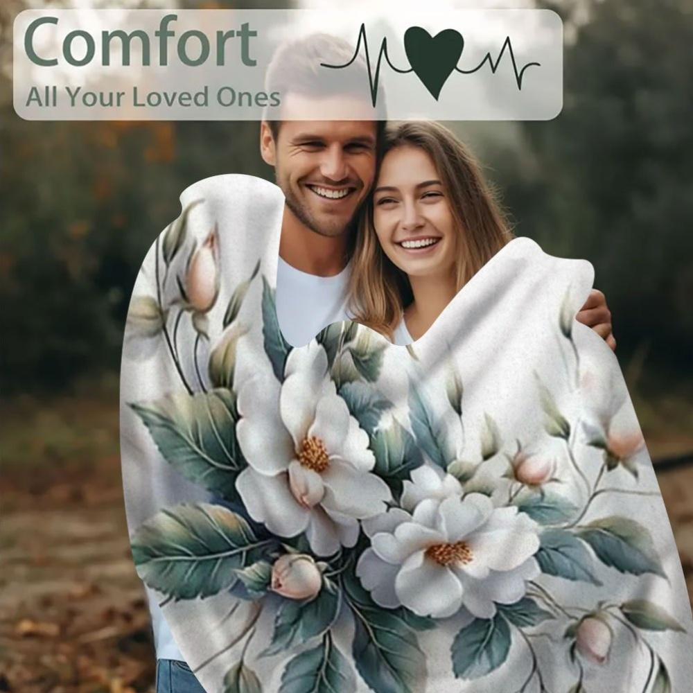 1pc Vintage Floral Print Blanket, 60x80 Inch - White Roses & Green Leaves Design, Soft Cotton, Perfect for Sofa, Chair, Bed, Car