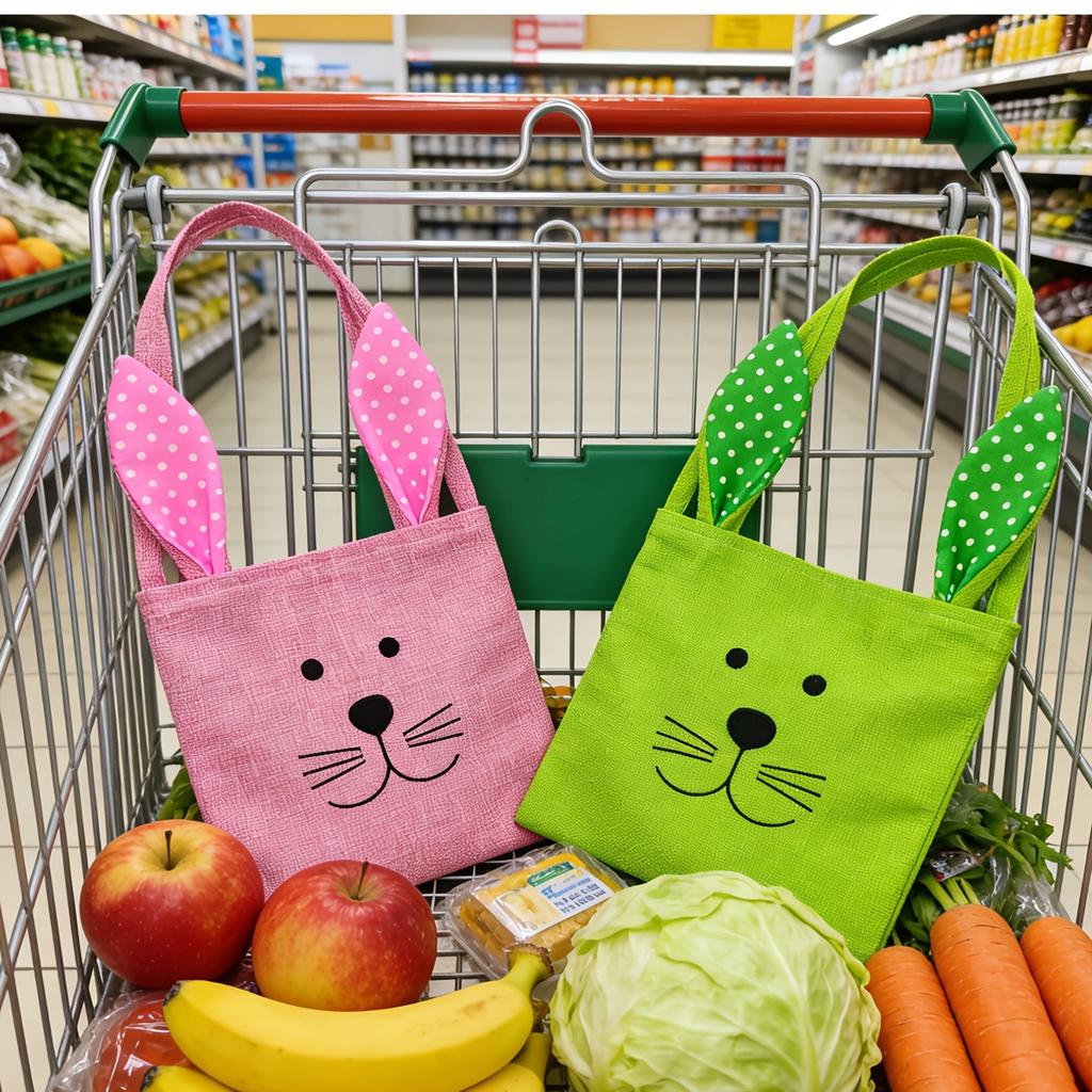 2pcsEaster Tote Bags Easter Bunny Bag With Handle Linen Rabbit Gift Bags Candy Storage Basket Handbag Easter Party Supplies 2026
