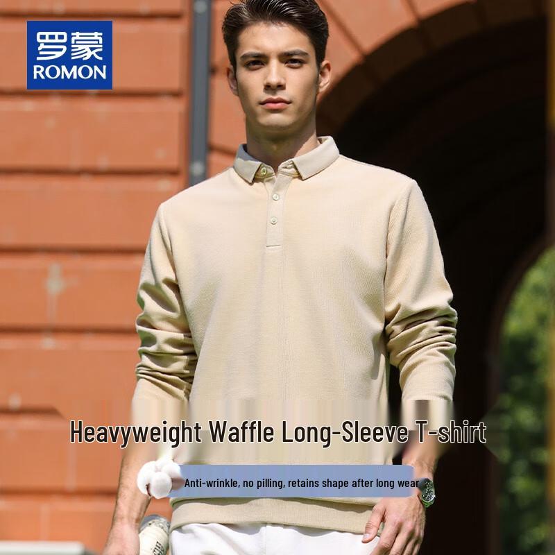 

ROMON Men s Autumn Waffle Knit Long-Sleeve Polo Shirt L