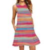 Women's Fashion Beach Dress Sleeveless Round Neck Stripe Print Dress