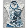 T-Shirts Damen Y2k Ästhetik Harajuku Vintage Patchwork Neckholder Bandage V-Ausschnitt Buchstabendruck Grunge Gothic Crop Tops