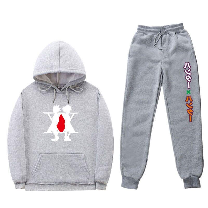 Mens Winter Warm Hooded Sweatshirt Pants Set Anime Inspired Casual Tracksuit Cotton Blend Thick Fleece Lined