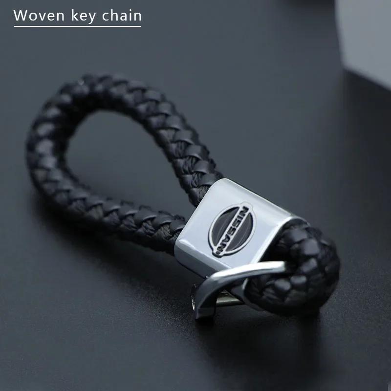 Leather Braided Car Key Ring Hand Woven Keychain Men's Hanging Accessories For Nissan X-TRAIL XTRAIL T30 T31 T32 2013-2019 Logo