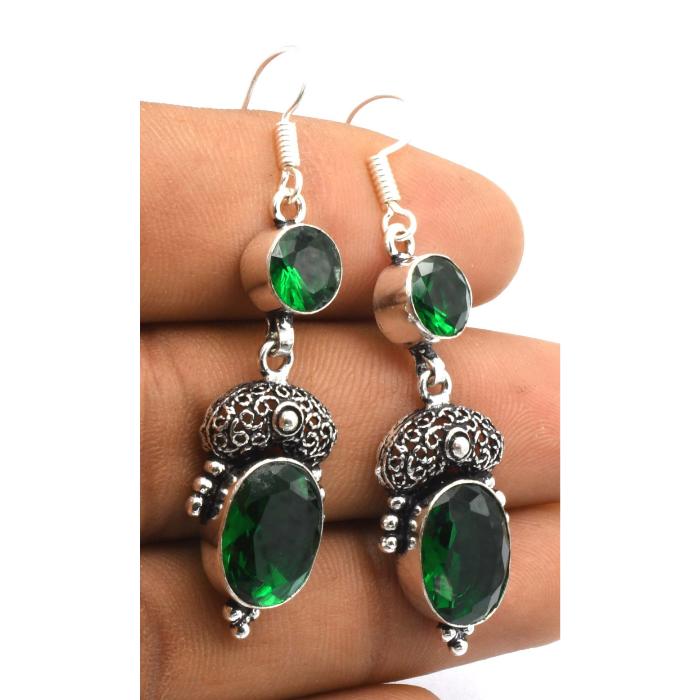 Green Quartz Gemstone Ethnic Handmade Drop Dengle Earring Jewelry ER 354