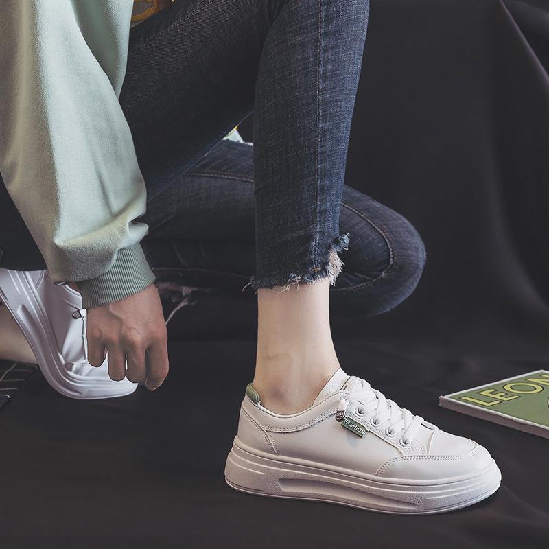Korean Version of Ins Single Shoes Casual Shoes Women's Girls  Breathable Leather White Shoes Women