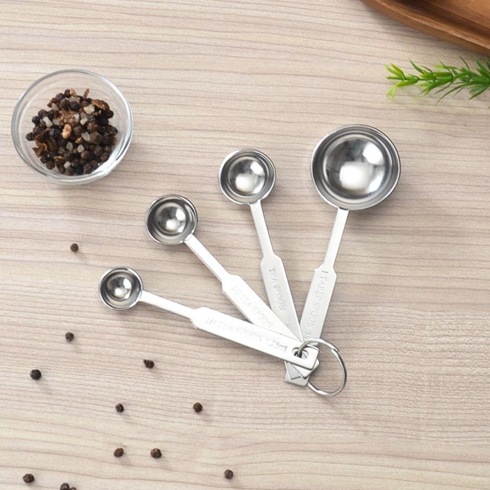 4Pcs Long Handle Measuring Cups Set Stainless Steel Coffee Sugar Scoop  Measuring Scale