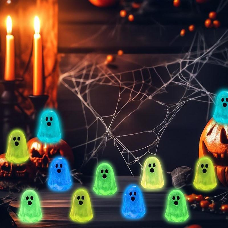 100/50 Stück Mini Leuchtende Geister Ornamente 50 Stück Niedliche Harz Halloween Dekorationen DIY Kinderspielzeug Heimdekoration Party Halloween Geschenke