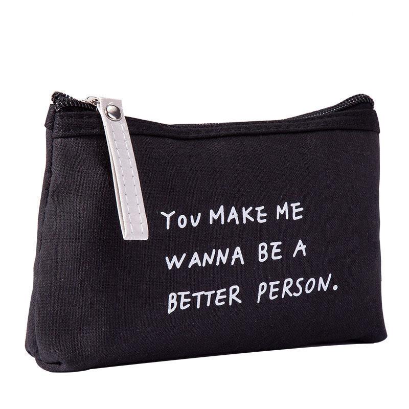 Practical Canvas Alphabet Cosmetic Bag Zipper Hand Clutch Modern Simple Wind Coin Phone Case