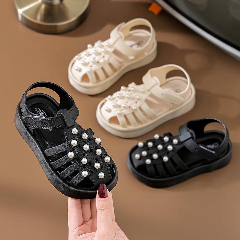 2024 Girls' Non-Slip Pearl Sandals - Soft Sole, Cute Princess Style for Outdoor & Beach