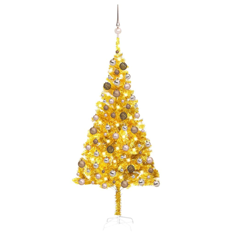 Arbre de Noël artificiel pré-éclairé et boules doré 180 cm PET