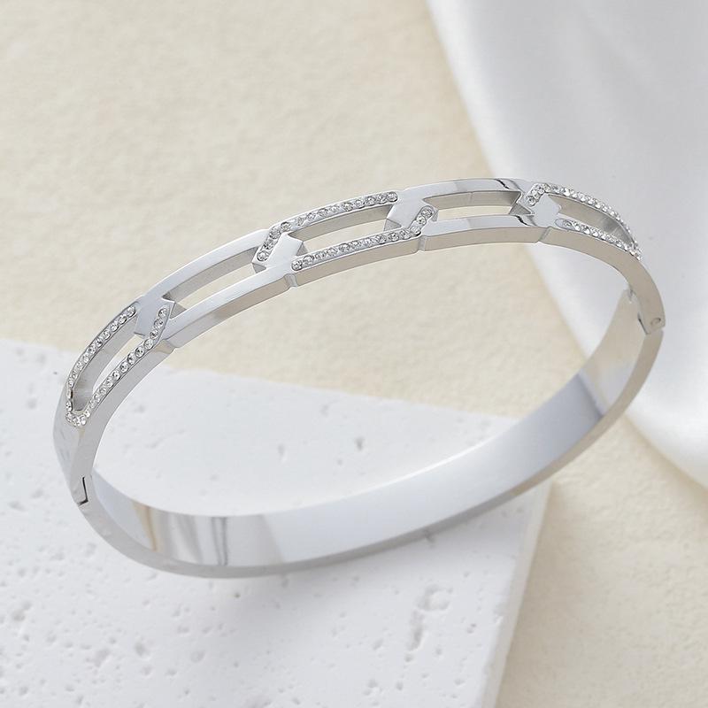 Women s Full Diamond Rhombus Stainless Steel Bracelet