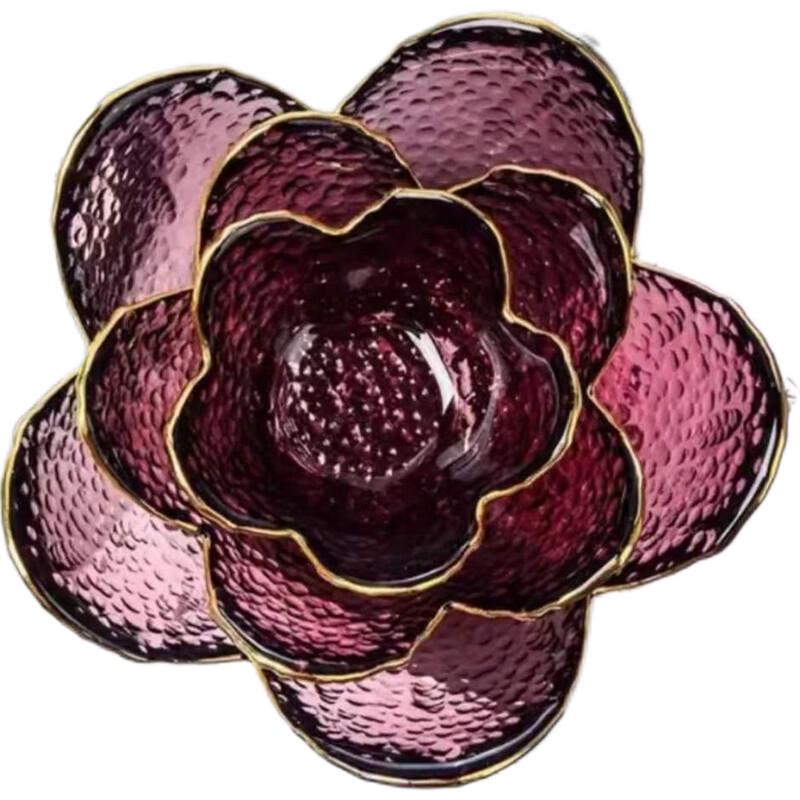 Hand-Painted Gold-Rimmed Petal Glass Salad Bowl