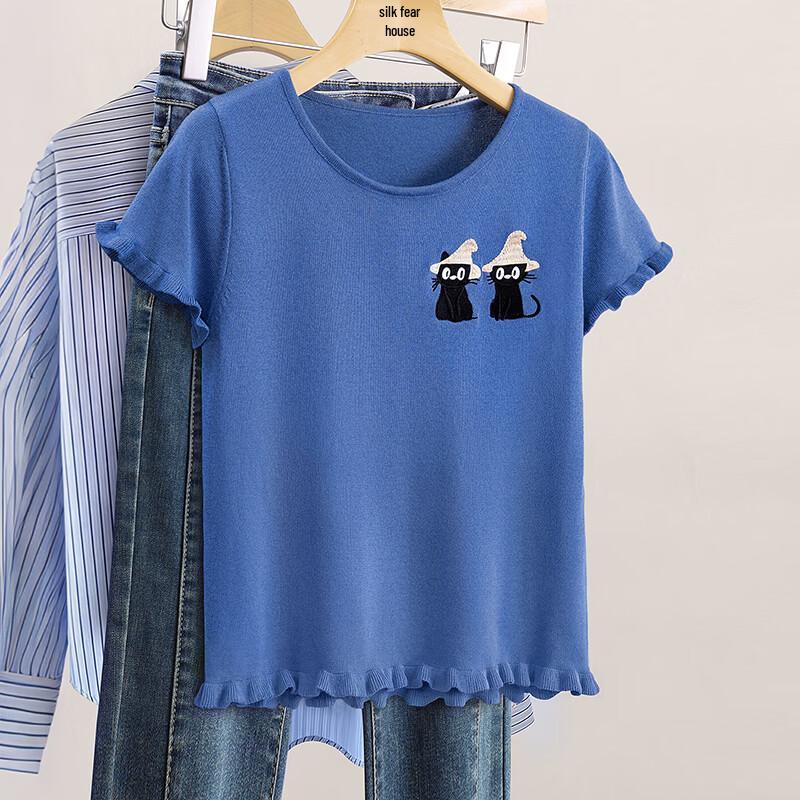 Women's Round Neck Short Sleeve Knitted T-Shirt