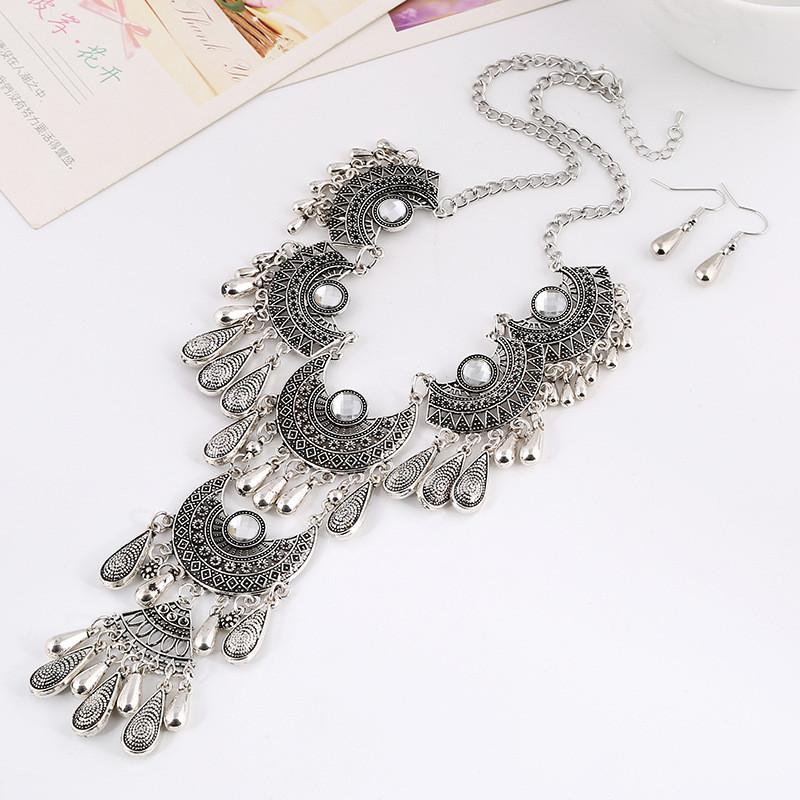 Drop Water Elegant Pendant Necklace Earrings Set Women Vintage Jewelry Accessory