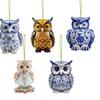 10Pcs Chinese Style Owl Hanging Ornament Farmhouse Rustic Handmade Wooden Owl Decoration Christmas Tree 2D Flat Bird Hanging Decor