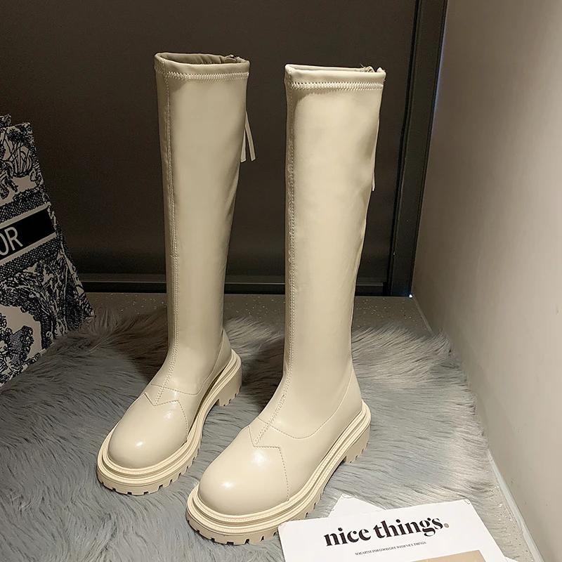 2024 New Autumn Women High Boots Fashion Ladies Soft Leather Flats Long Boots Back Zippers Women's Footwear