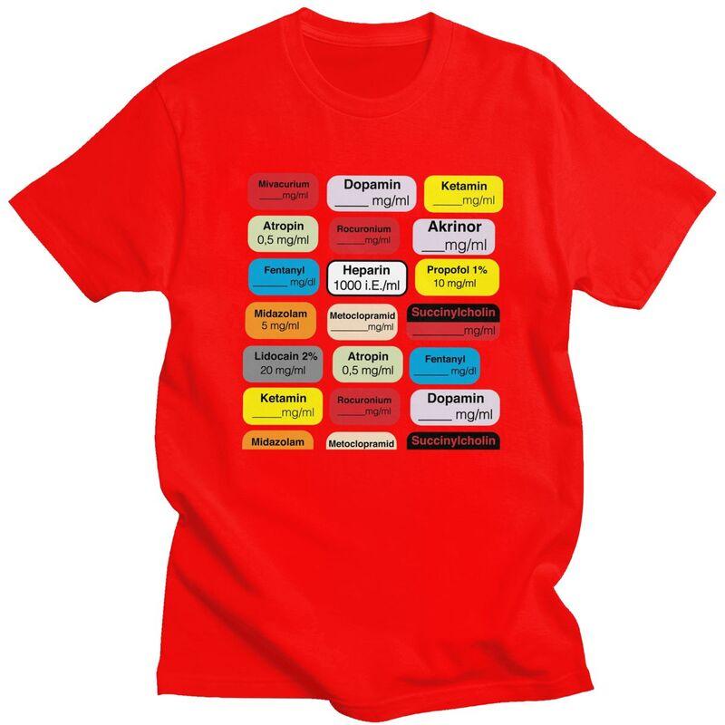 Custom Anesthesia Medication Labels T Shirts Men Pure Cotton Tee Tops Medical Nurse Tshirt Short Sleeve Fashion Tshirt Clothing