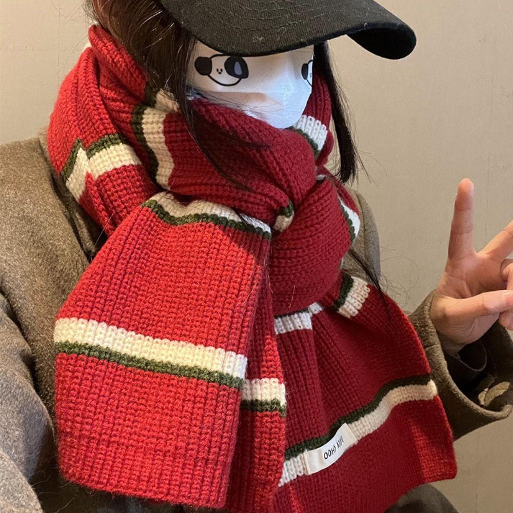 Thicken Women Knitted Scarf Stripe Long Scarves Winter Fashion Thermal Neck Warmer