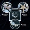 Sea Glass Moon Art Shadow Box Frame Wall Decor with Natural Sea Glass Pebbles and Starfish Elements Handmade Coastal Style Display