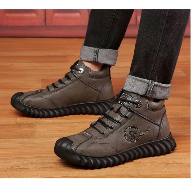 Winter Practical Men's Cotton Shoes with Fleece Lining Warm High-top Cotton Snow Boots Dad Shoes