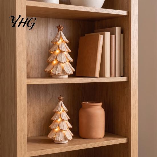Festive Christmas Room Decor Vintage Lighted Tree Figurine, Glowing Tabletop Centerpiece with LED Indoor Light Decorations Light, Holiday Winter Pine