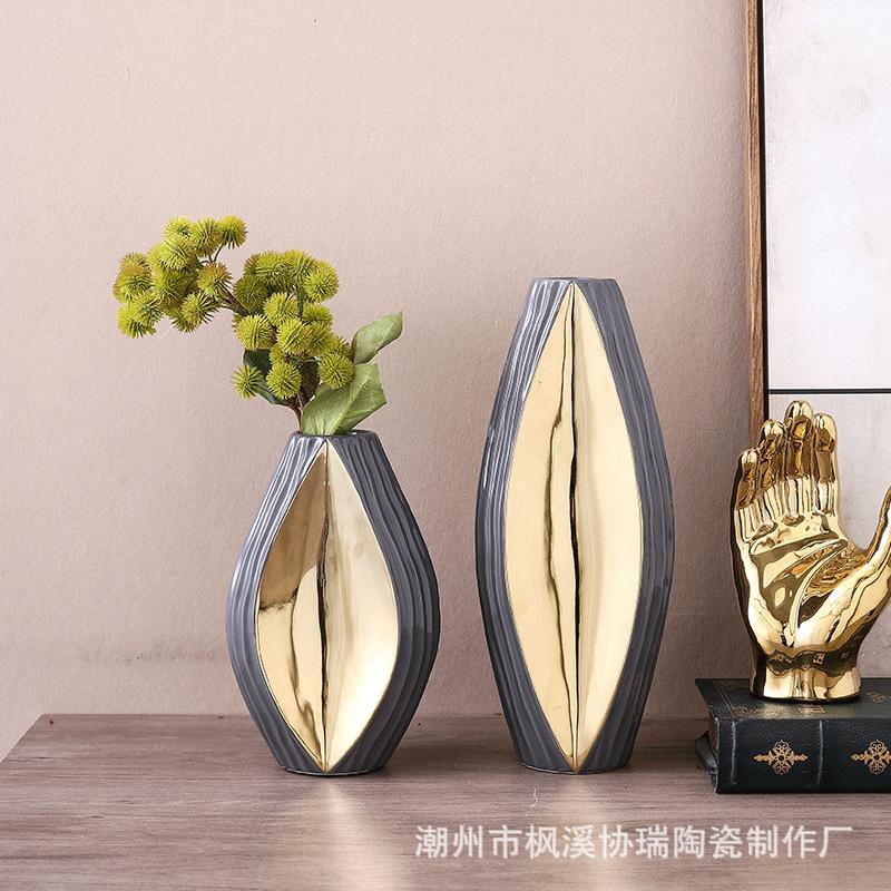

Ваза в скандинавском стиле, легкая, роскошная, в форме гальванизированной керамики, искусство, цветочная посуда, гостиная, фойе, модель, комната, украшение для дома, орнамент